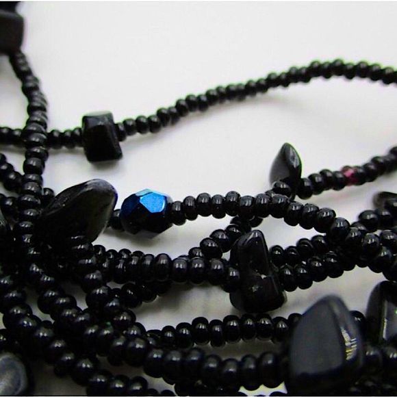 Vintage Black Onyx & Black Seed Bead Multi-Strand Necklace - Picture 3 of 15
